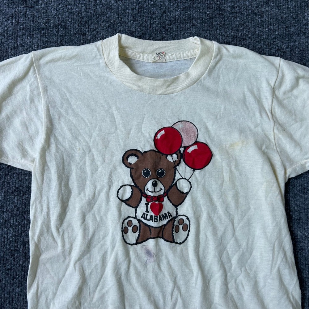 Screen Stars T-Shirt Kids Size 10-12 White Vintage I Love Alabama Bear Graphic